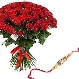 Floral Fantasy® Original Real Fresh Flower Bouquet For Rakhi Gift (Bunch Of 50 Red Roses with one Rakhi)-image-82