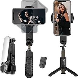 Gimbal selfie with led fill light for phones Anti Shake 1-Axis Gimbal Stabilizer with 360° Rotation with Bluetooth Remote Auto Balance for Vlog for YouTube Live Video Recording with Mobile App-29