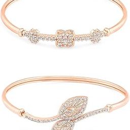 Set of 2 Rose Gold Cubic Zirconia Contemporary Brass Kada Bracelets For Women-ZPFK13385-89
