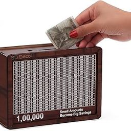 SD Decor Wooden Money Saving Box for Adults – 1 Lakh Piggy Bank with Number Tracker | Secure Gullak for Adults, Milestone Money Bank for Smart Savings & Gifting (100000 Goal)-image-1