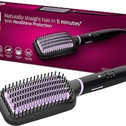 Philips Hair Straightener Brush - Naturally Straight Hair in 5mins, 5X Better Frizz Free Hair I Style with 2X More Volume | Shiny and Smooth Hair I No Scalp Burns | ThermoProtect Technology I Keratin Bristles I 2 Temperature settings | BHH880/10-31