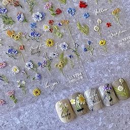 TRESTA 5D Embossed Self-Adhesive Floral Nail Stickers - Summer Flower Leaf Plant Designs for DIY Manicure | Nail Art Accessories for Women & Girls-31
