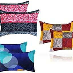 BSB HOME® Present Designer Printed 6 Piece Cotton Pillow Cover Set- 20" X30" Inches, (White, Blue, Yellow, Maroon, Grey and Pink), 144 TC, Floral, 150 Threads-13