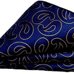 France Men's Pocket Square checked paisley design Gold Beige color free size Microfiber fabric (Blue Gold)-image-45