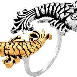 Qasbah Oxidised Two Tone Ring For Women|Oxidised Statement Rings For Women|Dual Tone|Everyday|Festive|Diwali|Karwachauth|Gift For Her (Matsya Two Tone)-image-17
