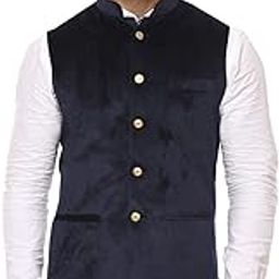 Men's Velvet Solid Green Nehru Jacket NEW-image-38