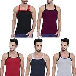 Cotton Plain/Solid Scoop Neck Sleeveless Assorted Men's Vest - Pack of 5 (#Bold-B111-90 CM) (Color May Vary)-picture-1