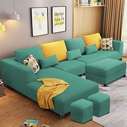 Casaliving Minta Left Hand Side 8 Seater L Shape Sofa Set with Center Table for Living Room (Turquise Colour Fabric) Premium Fabric Sofa Set for Living Room-image-66