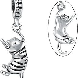 Cute Pet Cat Charm Compatible with Pandora Charms Bracelets, Metal, No Gemstone-image-51