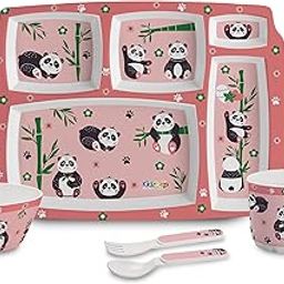 Cello Kidzbee Pentameal Bamboo Buddies Melamine Meal Set for Kids | BPA Free and Food-Grade Material | Attractive and Kidfriendly Designs | Break Resistant & Durable Set | Set of 5, Peach-image-73
