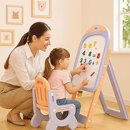Amazon Brand - Jam & Honey Ice Cream Easel Board Set for Kids | Magnetic Board with Accessories | Activity Table & Chair | Adjustable Height | Foldable | Age 2–5 Years-image-17