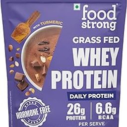 Foodstrong Whey Protein Powder (Concentrate + Isolate), 100% Hormone Free Grass-Fed Whey, 26G Protein & 6.6G BCAA, Chocolate Almond, With Turmeric & Digestive Enzymes, 1KG-image-33