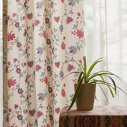 Urban Space 100% Cotton Curtains for Door, 60-65% Room Darkening Cotton Decorative Curtains 7 feet Long with Eyelets,Set of 2 Curtains with Tieback (Passion Flower Pink, Door- 7 Feet)-11