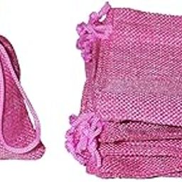 Premium (7X 5 inch) Jute Linen Potli Bags Pouch Best for Wedding,Party Supply Gift Bags Pouch (Set of 3, Pink)-4