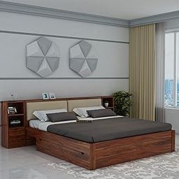 WOODLAB Furniture Sheesham Wood King Size Bed with 2 Drawers and Side Table Storage for Bedroom Wooden Cot Double Beds for Living Room - Natural Finish-image-80