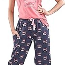 Cotton Night Suit for Women Girls | Women's Cotton T-Shirt & Striped Capri Set Pyjama Set Night Suit Sleepwear Nightwear Nightdress Loungewear for Women and Girls-image-3