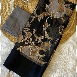 Womens Black Foil Floral Printed Brasso Saree Unstitched Blouse Piece | Brasso Saree for Women | Stylish Casual&Festive Saree | Saree Collection | Ethnic Sarees-image-15