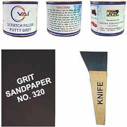 VAI Scratch filler putty Grey 200 gms 1 putty knife and 320 Grit sandpaper to Fill scratches and dent on car bike-image-82