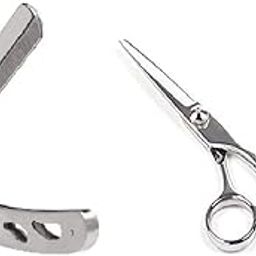 Clubbeauty Cutting Silver Scissors Professional with Barber Shaving Folding Razor Stainless Steel for Men (Hair Cut Scissor with Barber Razor M2) (Pack of 2)-36