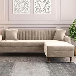MAPSA 4 Seater l Shape Suded Velvet Cream Sofa Indoor and Outdoor Space (Cream 02, l Shape 4 Seater) (3 Year Warranty)-image-75