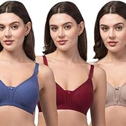 Full Coverage Non-Padded Bra – Cotton Blend | Lace Design | Wide Straps | Combo Pack of 3-image-30
