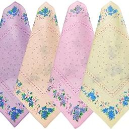 Ladies Cotton Handkerchiefs, Floral Print, 27 x 27 cm, Pack of 6, Pastel Colours-image-71