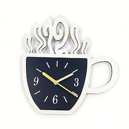 MeeCraft Decorative Wooden Cup Shape Steaming Hot Kitchen Clock - Wall Decor. 25x28cm, Black & White.-picture-27