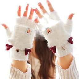 Women Woolen Gloves Half Finger Acrylic Angora Wool Knitted Plush Winter Mitten Gloves for Girls Winter Wrist Arm Warmer-image-11