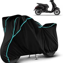 VOICO Water Resistant Bike Cover Dustproof UV Protection Bike Body Cover for Bajaj Chetak All-Weather Protection with Aqua Blue Piping - (Black)-image-94