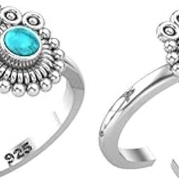 Peenzone 925 CZ Silver Turquoise Toe Rings (Leg Finger Rings) In Pure 92.5 Sterling Silver For Women | Toe Rings for Women and Girls | Chandi Bichiya-image-68