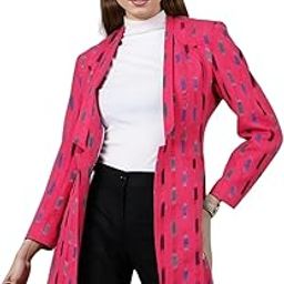 Women's Ikat Pink Cotton Blazer-picture-25