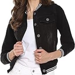 Women's Denim Jacket With Contrast Striped Hem For Casual Wear | Low Stand-Up Collar | Long Sleeve | Button Closure | Cotton Jacket Crafted With Comfort Fit For Everyday Wear-8