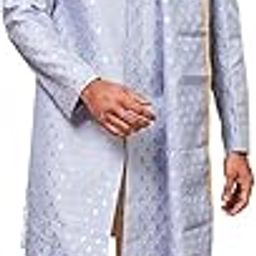 Men s Gold Jacquard Sherwani, Pant & Dupatta Set Royal Weddings & Festival-image-77