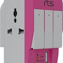 rts 3 Way 3 Pin Universal Multiplug Travel Adaptor with Type C PD & USB Ports Individual Switch LED Indicator Compatible with Home/Office/Industrial Use/Laptop/Desktop/Mobile/Printer Pink-14