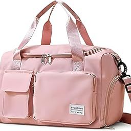 Nylon 44 cms Imported Travel Duffle Bag Sports Gym Shoulder Bag for Women with Wet Pocket & Shoe Compartment Weekender Overnight Travel Luggage Bag (Pink)-image-33