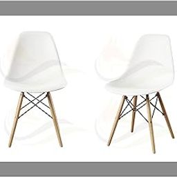 Finch Fox Style Modern Dining Armless Side Chairs Molded ABS Plastic with Wood & Black Accents Iconic American Mid-Century Styling in White Color (Set of 2)-image-22