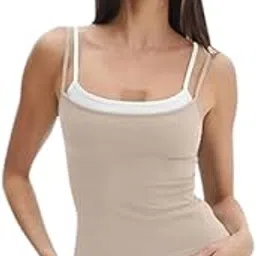 lulu and sky Apricot Contrast Cami Top for Women | Sleeveless Slim Fit Vest|-picture-14