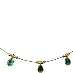 Elegant Invisible Chain Necklace with Emerald Green Teardrop Pendants for Women's and Girls, 40 cm short Choker Chain, Customized Trending Jewellery set-image-45