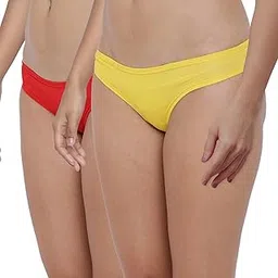 la intimo BASIICS Amor Love Antimicrobial Semi Seamless Bikini Brief Panty for Women (Pack of 2) Red, Yellow-picture-8