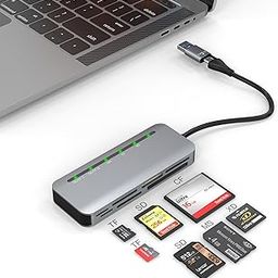 USB C USB 3.0 Multi Card Reader, 7 in 2 Memory Card Reader for SD SDXC SDHC/TF/CF CFI/XD/MS MMC with USB C/USB3.0 Adapter, 5Gbps Dual Ports Card Reader Compatible with Windows/Mac/Linux/Android-1