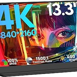 KEEPTIME 4K Portable Monitor 13.3" 3840 x 2160 UHD USB-C HDMI Laptop Monitor, 100% sRGB IPS Computer Gaming Display HDR Travel Monitor w/Speakers for Laptop Xbox PS5 Switch PC Phone-20