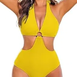 dream x fashion SIIZ Fashion Women's One Piece Swimsuits Tummy Control O Ring Cutout High Waisted Bathing Suit Tie Back Swimwear-picture-3