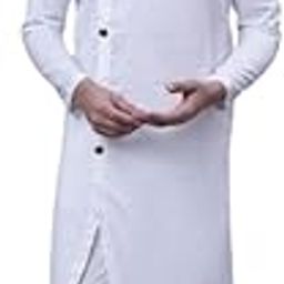 Men's Collection Ethnic Wear Pure Cotton Solid Regular Sherwani Kurta with Asymetrical CutSWC-STR1252-WHC-P-image-18