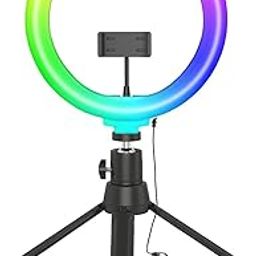 Amazon Basics 10-inch RGB LED Ring Light with Mini Tripod Stand and Phone Holder | 18 RGB Colour Patterns | 8 Brightness Settings | for Camera Recording, Phone Recording, YouTube, Photography & More-12