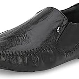 Men's Black Leather Slip On Loafer Shoes-image-5