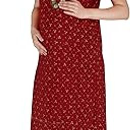 Cotton Women's Triangle Printed Maternity Feeding Knee Length Nighty Blue Large 3094-13