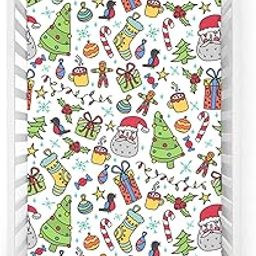 Christmas Fitted Crib Sheet,Cartoon Holiday Doodles Print Pattern,Standard Crib Mattress Fitted Sheet Soft Toddler Mattress Sheet Fitted - Crib Mattress Sheet or Toddler Bed Sheet,28“ x52“,Multicolor-9