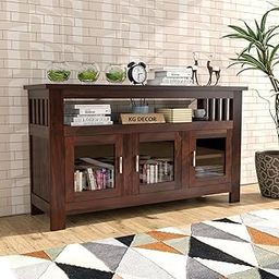 KG DECOR Solid Sheesham Wood Kitchen Cabinet with Glass Door | Kitchen Display Cabinet Storage,Crockery Rack | Sideboard Storage, Home Furniture | (Walnut Finish)-image-21