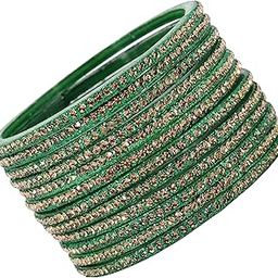 Glass With Zircon Gemstone Studded Glossy Finished Bangle Set For Women and Girls-0