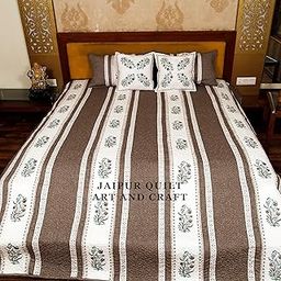 Jaipur Quilt Art and Craft Surgicals Cotton Printed Quilted Bed Cover with 2 Pillow Covers |Double Bed Cover - 90x108 Inch-image-94